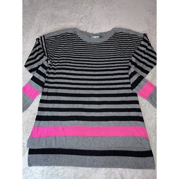 C&C California  Gray Black Striped SOFT Cashmere Pullover Sweater Sz M - Picture 3 of 8